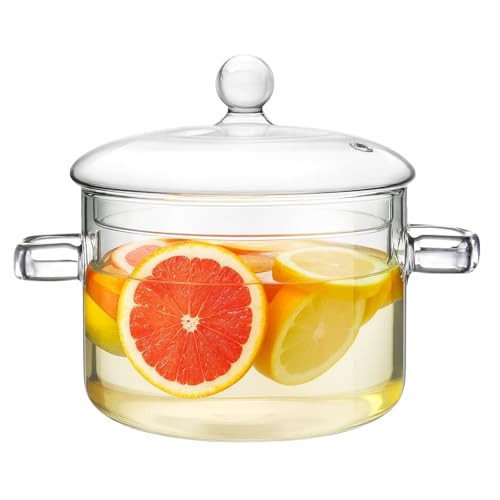 Glass Cooking Pot, 1.9L/64oz Heat-Resistant Borosilicate Glass Saucepan with Cover, Cookware Set Stovetop Pot for Cooking, Soup, Milk, Tea, Fruit and Spices | Amazon (US)