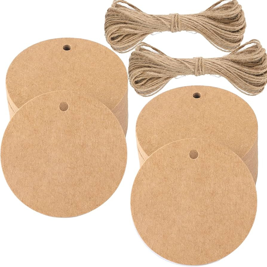 G2PLUS 100PCS Kraft Paper Gift Tag with String,2'' Round Paper Tags Blank Hang Tags Brown Circle ... | Amazon (US)