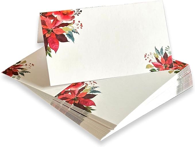 Desert Mercantile Poinsettia Christmas Place Cards - 25 pack – Tented Place Cards for Christmas... | Amazon (US)