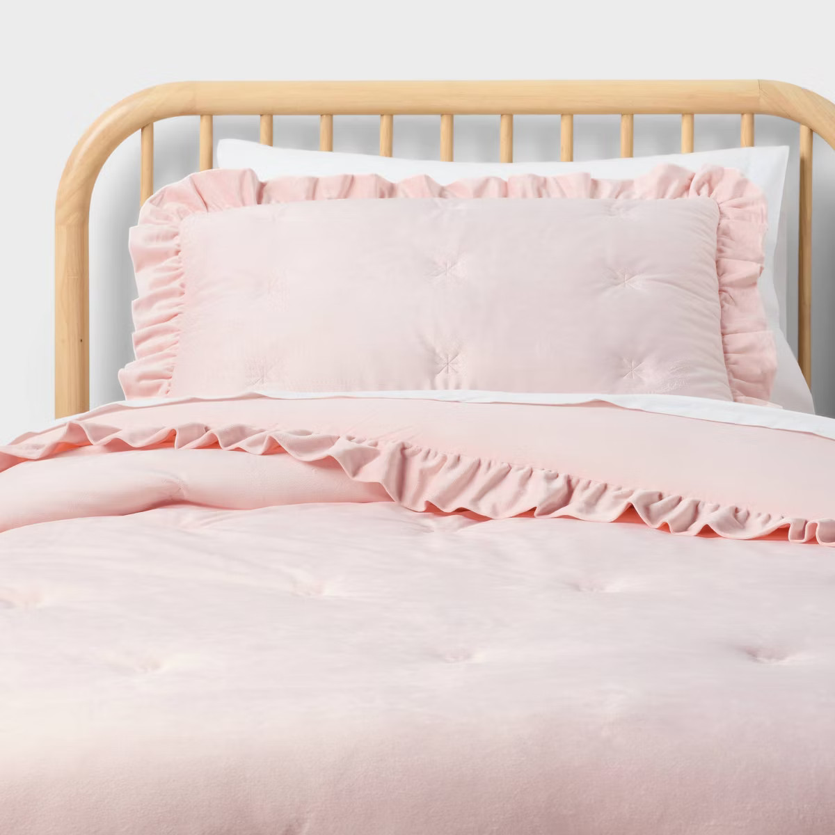 Full/Queen Velvet Ruffle Kids' Comforter Set Light Pink - Pillowfort\u2122 | Target