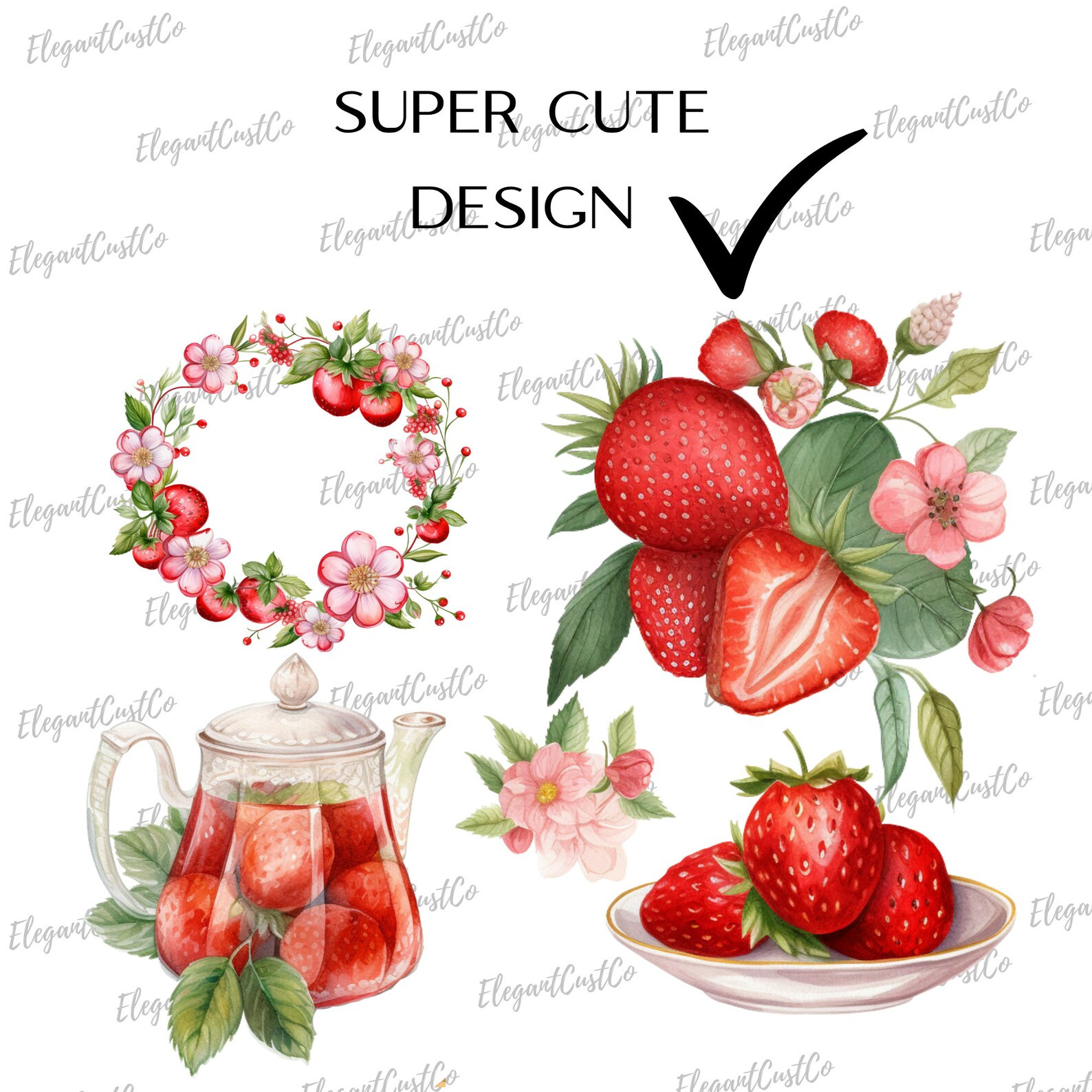 40 Watercolor Strawberry Cliparts Summer Clipart Bundle - Etsy | Etsy (US)