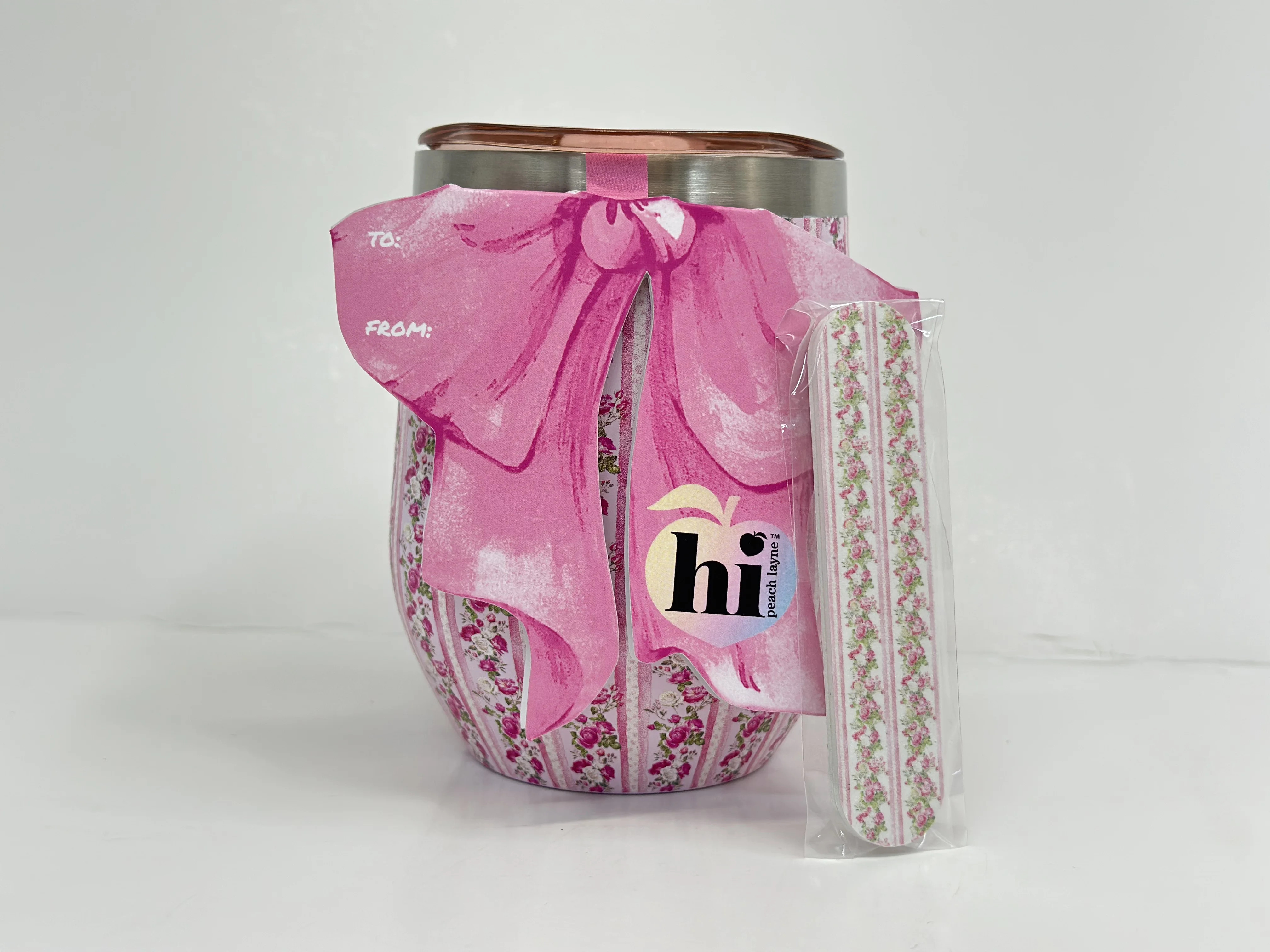 Hi Peach Layne, Mother's Day Gift Set, Pink Stripe Floral Wine Tumbler with Nail File | Walmart (US)