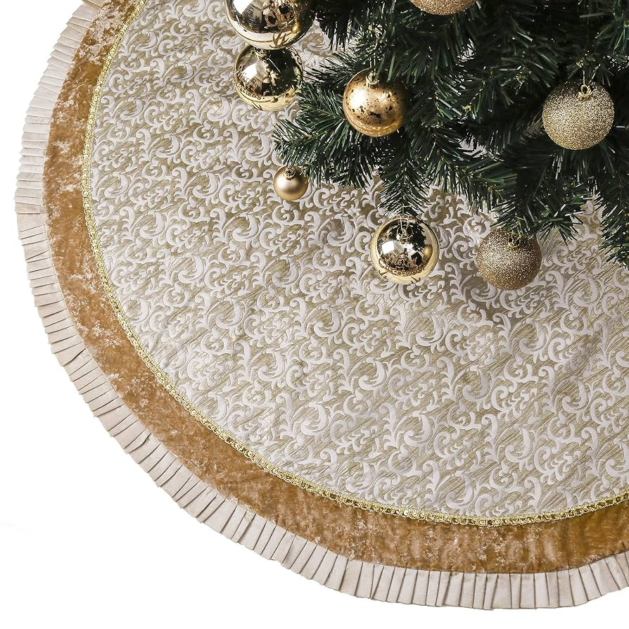 Valery Madelyn Christmas Tree Skirt for Tree Decorations, 60 Inch Fabric White Gold Small Xmas Ve... | Amazon (US)