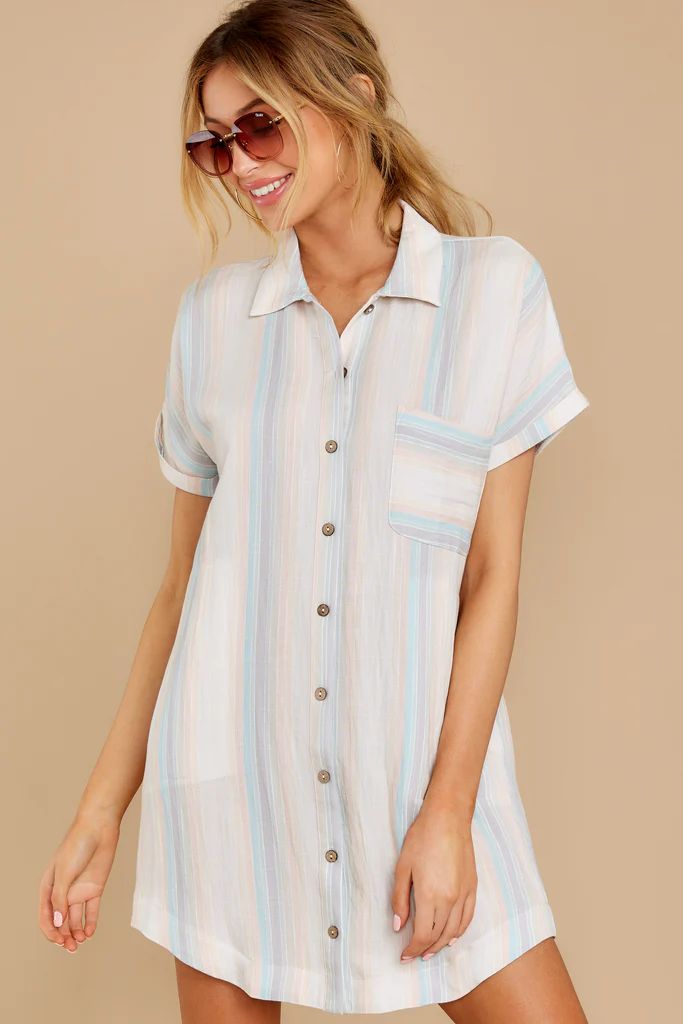 A Promising Horizon White Multi Stripe Shirt Dress | Red Dress 