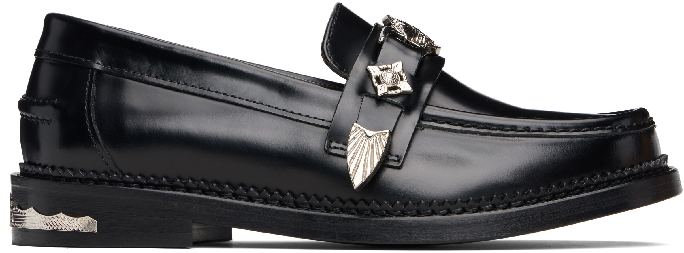 Toga Pulla Black Polished Leather Loafers | SSENSE