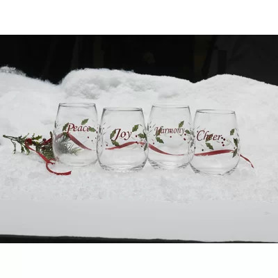 Pfaltzgraff Winterberry Holiday Sentiment Stemless Wine Glasses | Wayfair North America