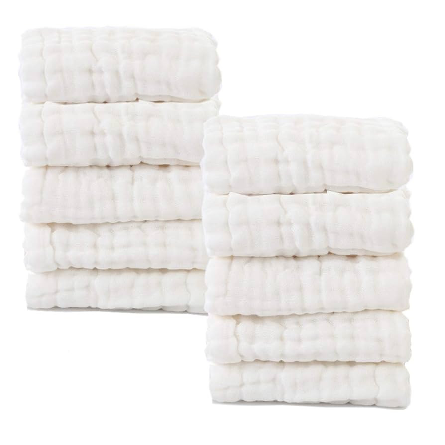 Baby Muslin Washcloths- Natural Organic Cotton Baby Wipes - Soft Newborn Baby Face Towel for Sens... | Amazon (US)