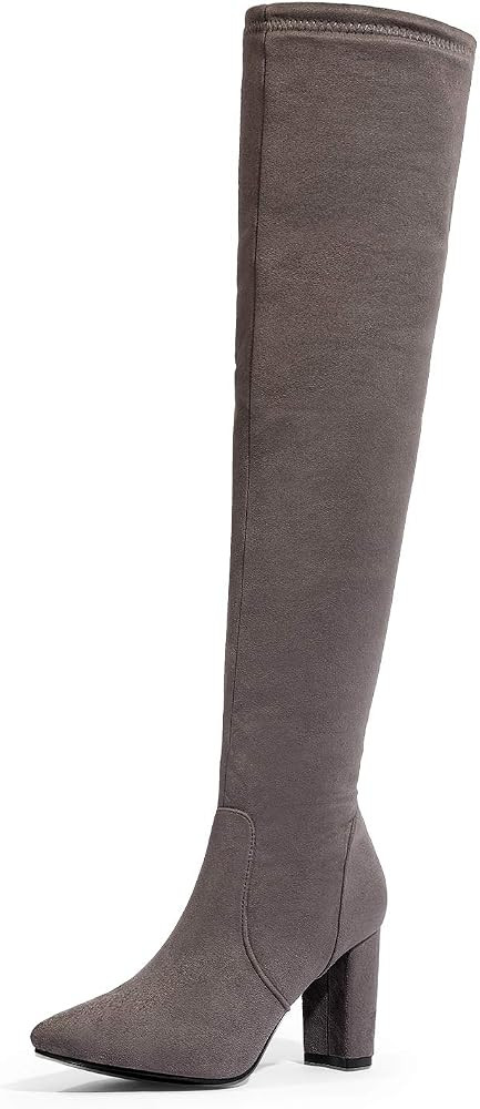 Women's Thigh High Fashion Boots Over The Knee Block Heel Boots | Amazon (US)