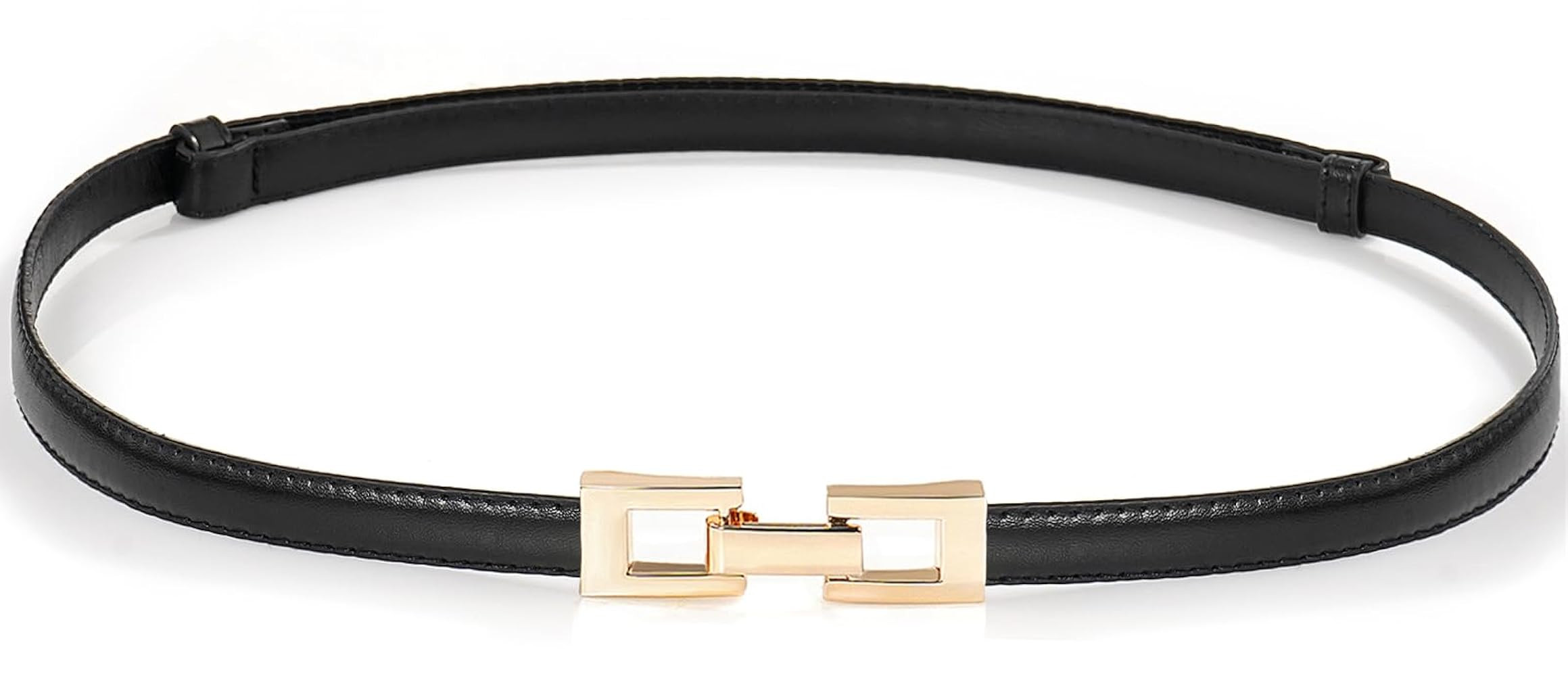 Glamorstar Skinny Belts for Women Thin PU Leather Waist Belt with Gold Buckle for Dresses | Amazon (US)
