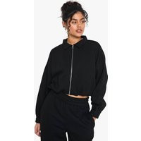 boohoo Women's Collared Bomber Jacket in Black | Size: XS | Knitted | boohoo (US & Canada)