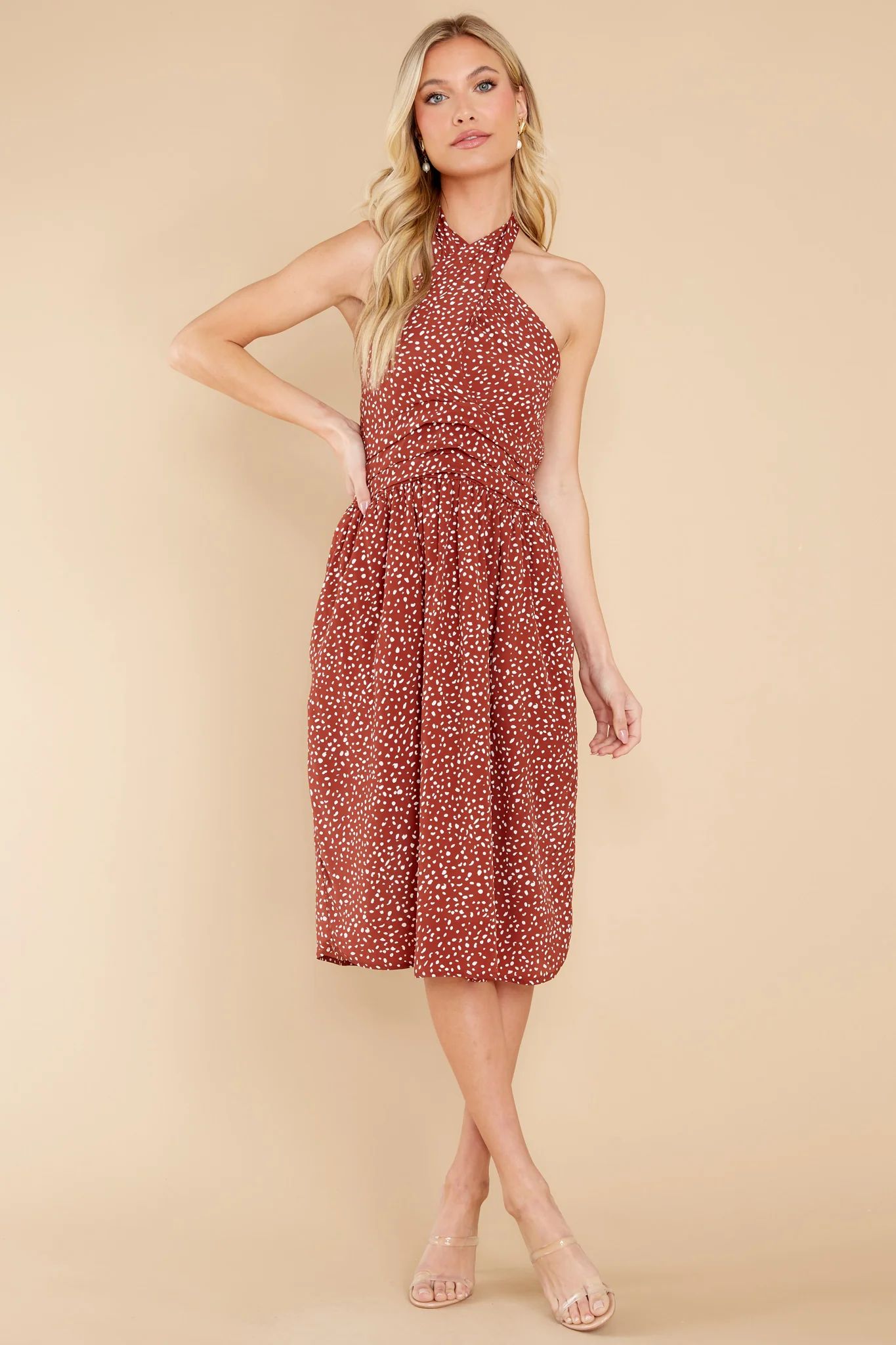 Courtland Brown Sea Pebble Crossover Dress | Red Dress 