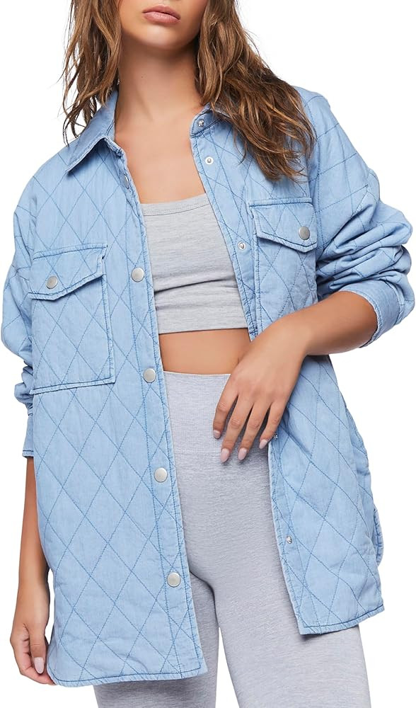 Forever 21 womens Quilted Dolphin-hem Shacket | Amazon (US)