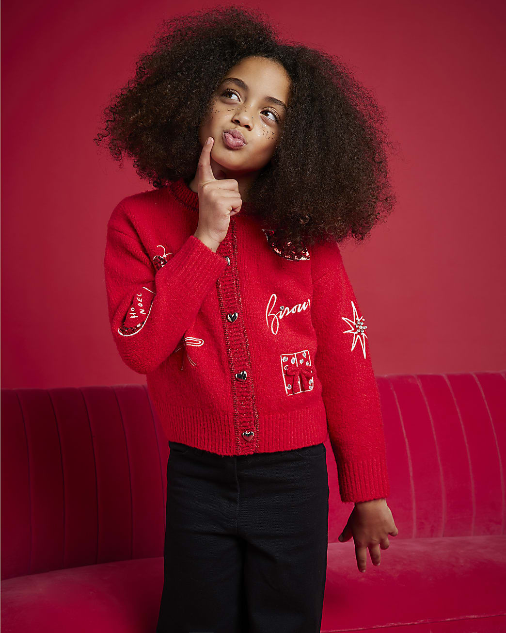 Nephthys Girls Red Doodle Cardigan | River Island UK & IE