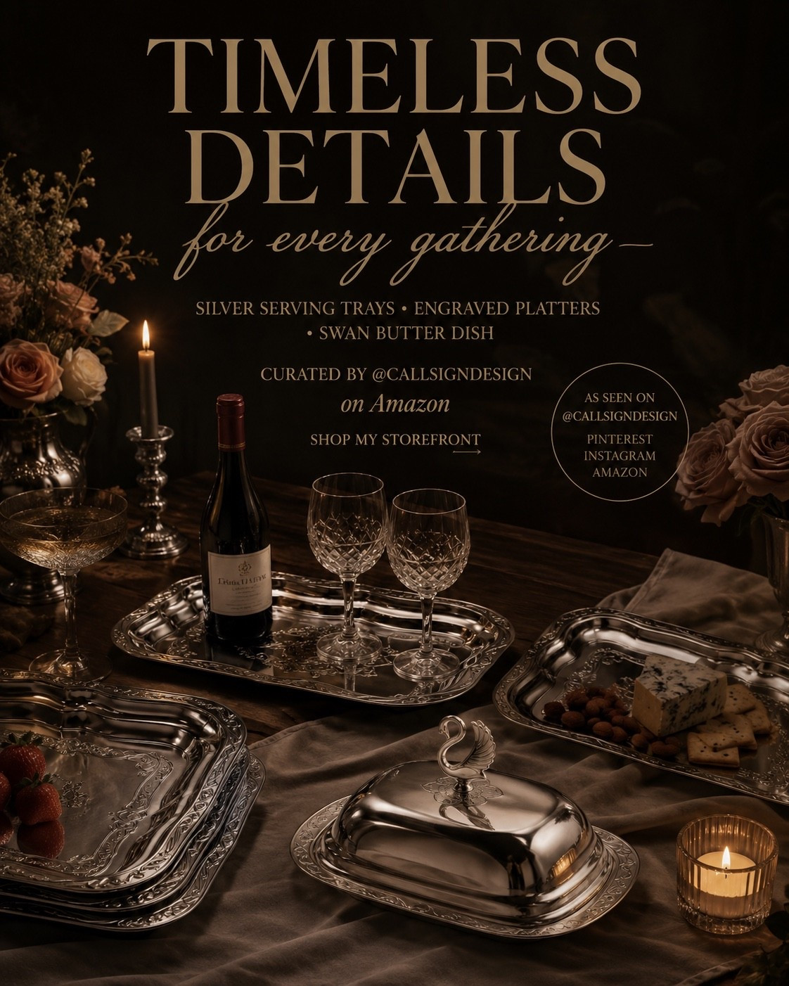 Set the table with details that feel collected, elegant, and timeless. Silver serving trays, engraved platters, and classic serving pieces bring old-world charm to everything from intimate dinners to holiday gatherings. ✨

#AmazonFinds #AmazonHome #TableSetting #EntertainingAtHome #SilverServeware #VintageInspired #ClassicHomeDecor #TimelessDecor #TraditionalInteriors #ElegantHome #HostingInspiration #Tablescape #HomeDecorInspo #LuxuryForLess #callsigndesign
