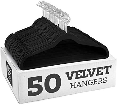 Zober Non-Slip Velvet Hangers - Suit Hangers (50-pack) Ultra Thin Space Saving 360 Degree Swivel Hoo | Amazon (US)