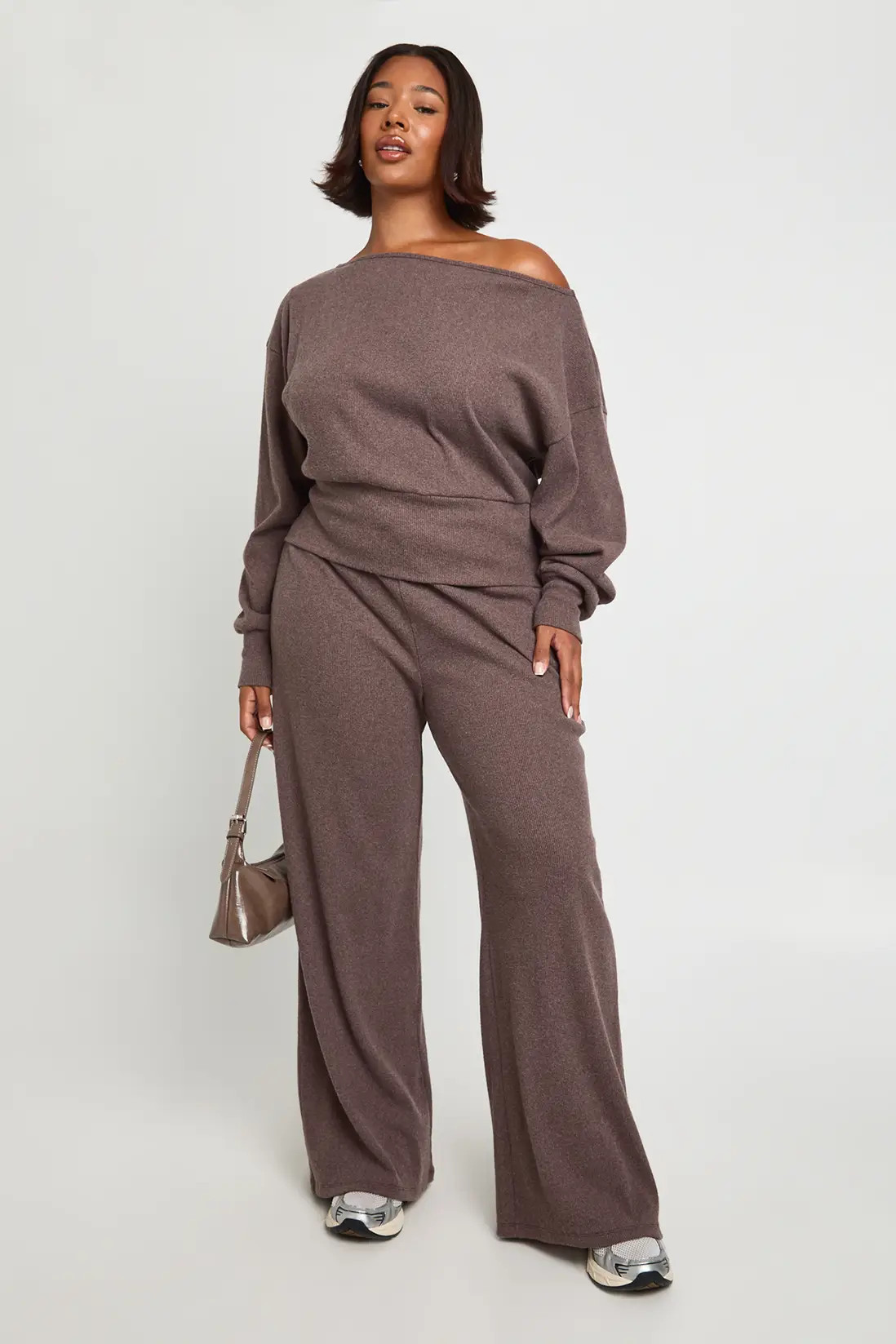Brown Plus Slouchy Off The Shoulder Top | Boohoo USA | boohoo (US & Canada)