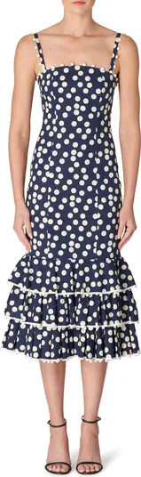 Carolina Herrera Polka Dot Tiered Ruffle Stretch Cotton Dress | Nordstrom | Nordstrom