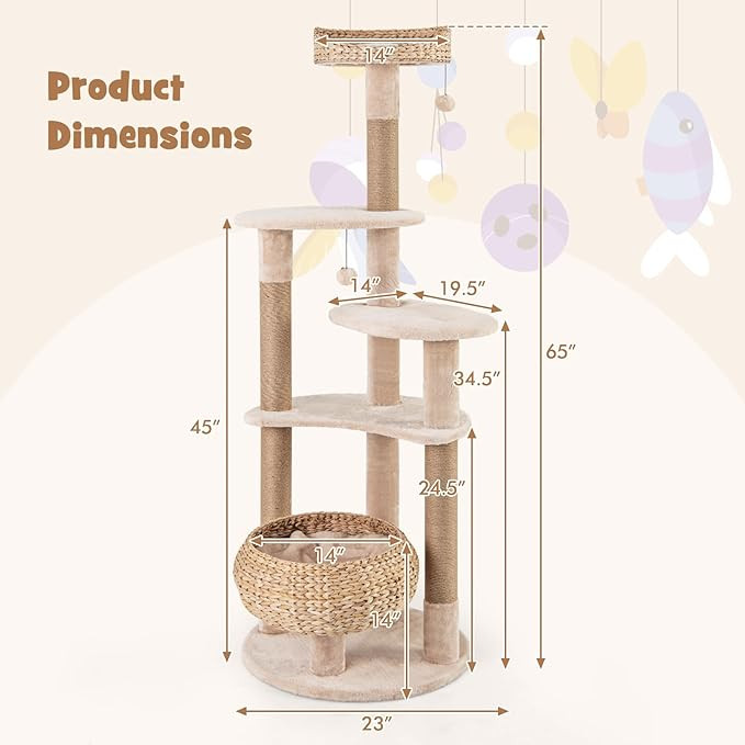 PETSITE 65 inch Cattail Cat Tree Tower, Multi-Level Cat Tower with Natural Jute Scratching Posts,... | Amazon (US)