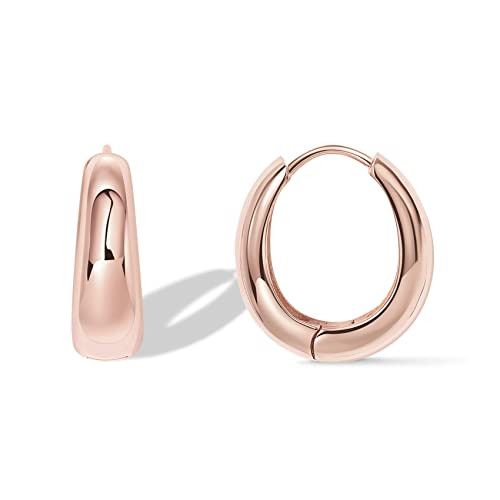 PAVOI 14K Gold Plated 925 Sterling Silver Small Chunky Hoops Earrings - Thick Lightweight Hoop for Women (Rose Gold) | Amazon (US)