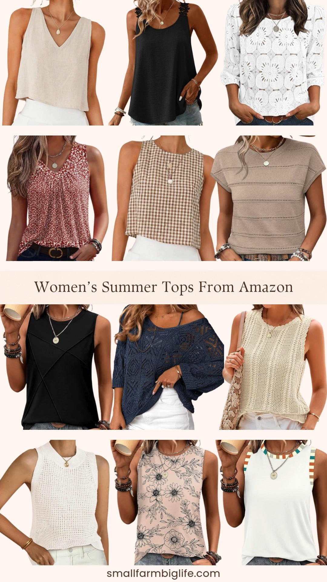 Amazon has the best summer tops right now and I rounded up all my favorites! From breezy linen tanks and crochet sweater vests to lace detail tops, floral sleeveless styles, and the cutest gingham crop tank, there is something for every summer outfit and every occasion. All the neutral and classic tones that mix and match so easily with everything in your wardrobe. Linking everything here! 

 #LTKootd #LTKOver40 #LTKTravel