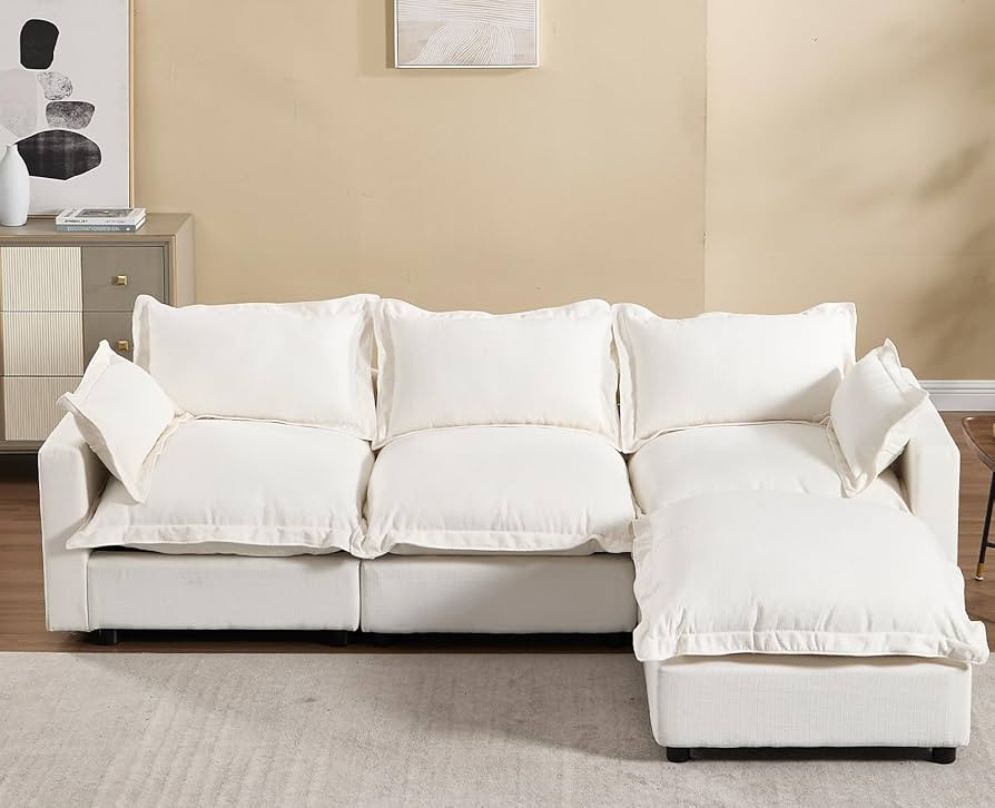 chairus 97" Modular Sectional Sofa with Moveable Ottoman Upholstered Deep Seat Linen Couch Set wi... | Amazon (US)