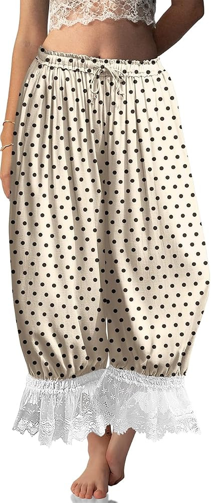 TARSE Women Linen Lace Trim Long Bloomers Pants Ruffle Victorian Vintage Pantaloons Summer Beach ... | Amazon (US)