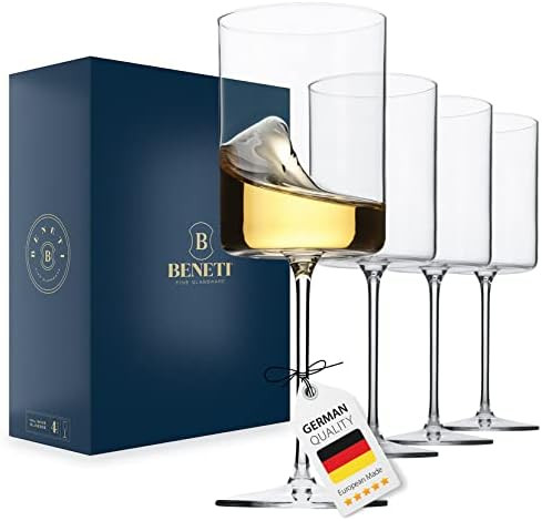Superlative Edge Wine Glasses Square [Set of 4] White & Red Wine Goblets, Premium Clear Glass Bor... | Amazon (US)