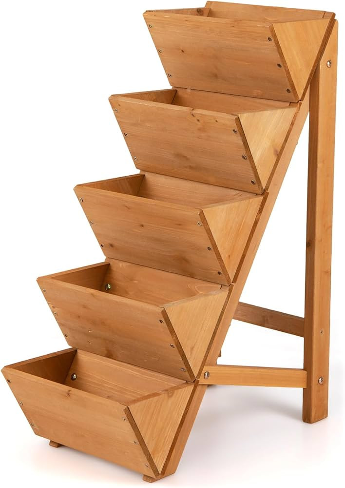 Giantex 5-Tier Wooden Vertical Raised Garden Bed, Freestanding Plant Stand with Legs for Herbs Ve... | Amazon (US)