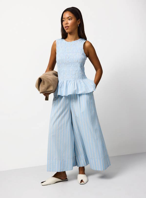 Blue Poplin Stripe Shirred Sleeveless Co-ord Top 6 | Tu Clothing