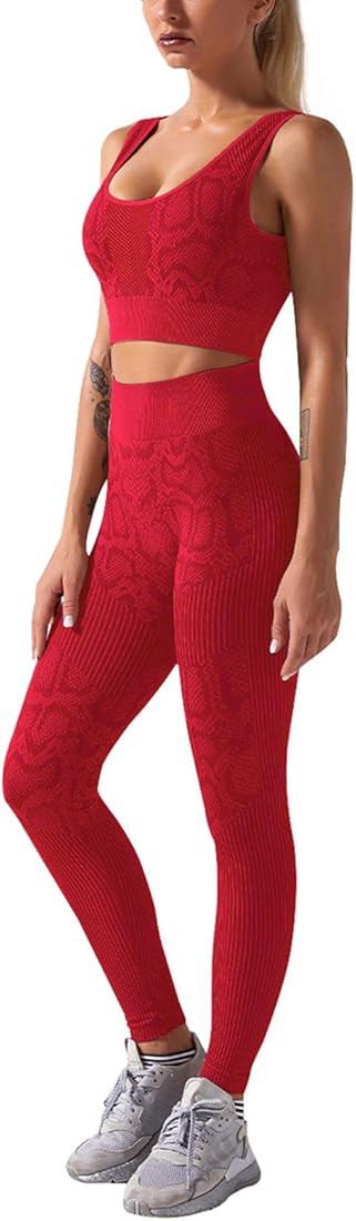 Hotexy Women Workout Set Active 2 Pieces Snake Print High Waisted Leggings with Paded Sports Bra ... | Amazon (US)