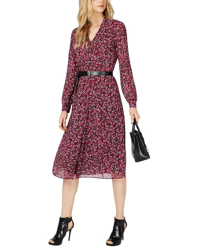 MICHAEL Michael Kors Womens Printed Belted Shirtdress | Amazon (US)