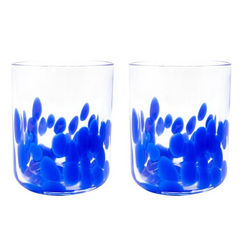 Lilly Pulitzer Double Lo Ball Glasses, Cute Cocktail Glass Set of 2, 14oz Lowball Glasses, Vintage Inspired Glassware, Blue Spot | Amazon (US)