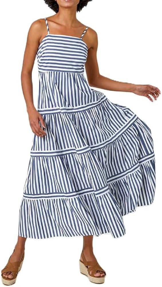 NUFIWI Women Summer Striped Boho Flowy Maxi Dress Spaghetti Strap Smocked Swing Long Dress Pleate... | Amazon (US)