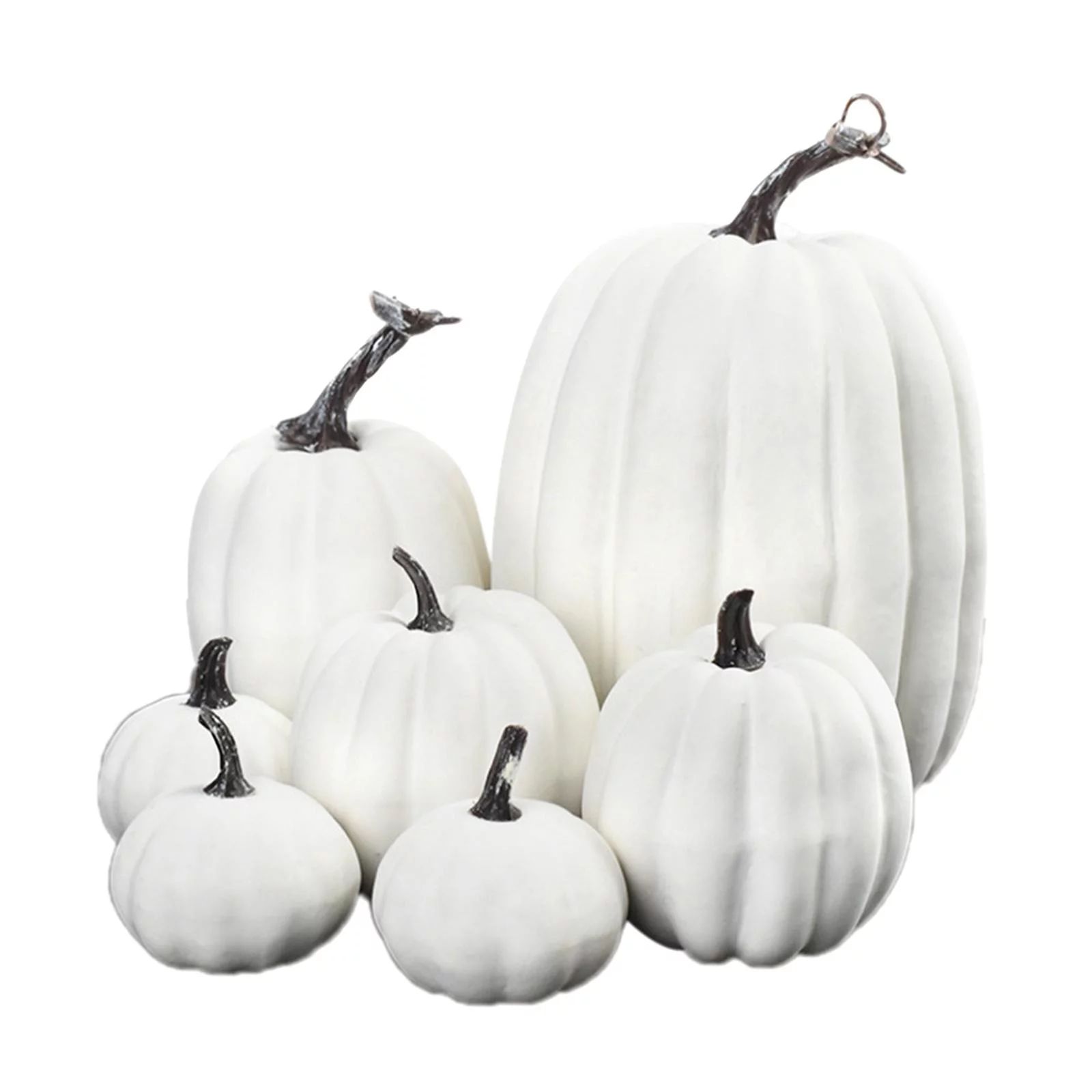 7pcs Faux Pumpkins Harvest Lifelike Pumpkin Fake Foam Pumpkin for Fall White | Walmart (US)