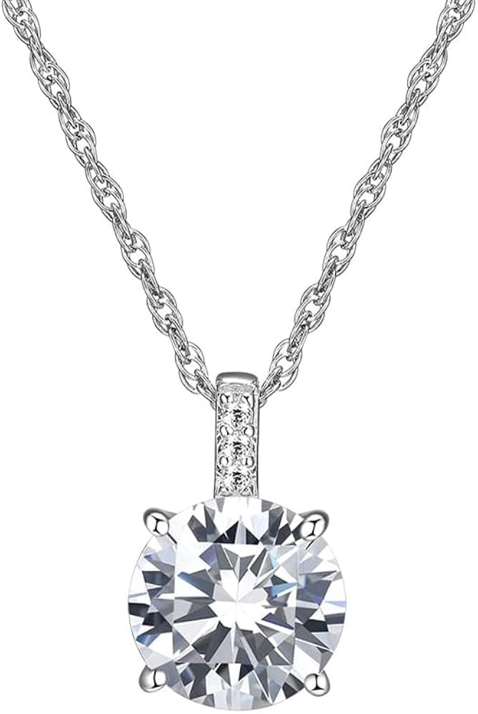 Sterling Silver Necklace - 18" + 2" CZ Pendant, 1-2 Ct Cubic Zirconia Stones | Amazon (US)