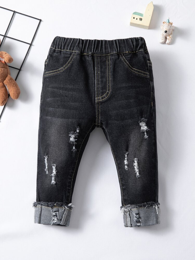 Baby Ripped Raw Trim Jeans | SHEIN