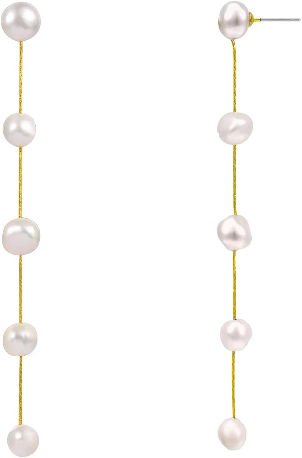 Long Tassel Pearl Dangle Earrings - Dangling Hanging Baroque AAA+ Freshwater Pearl Drop Dangle Ea... | Amazon (US)