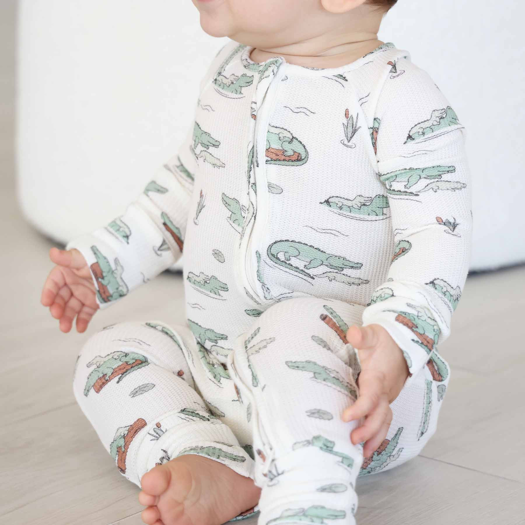 Later Gator Bamboo Waffle Convertible Zip Romper | Caden Lane