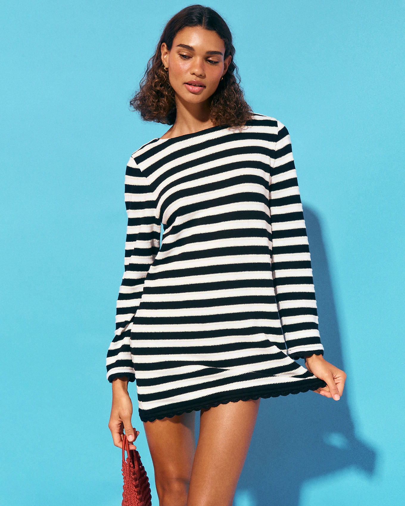 Boatneck crochet mini dress in stripe | J. Crew US