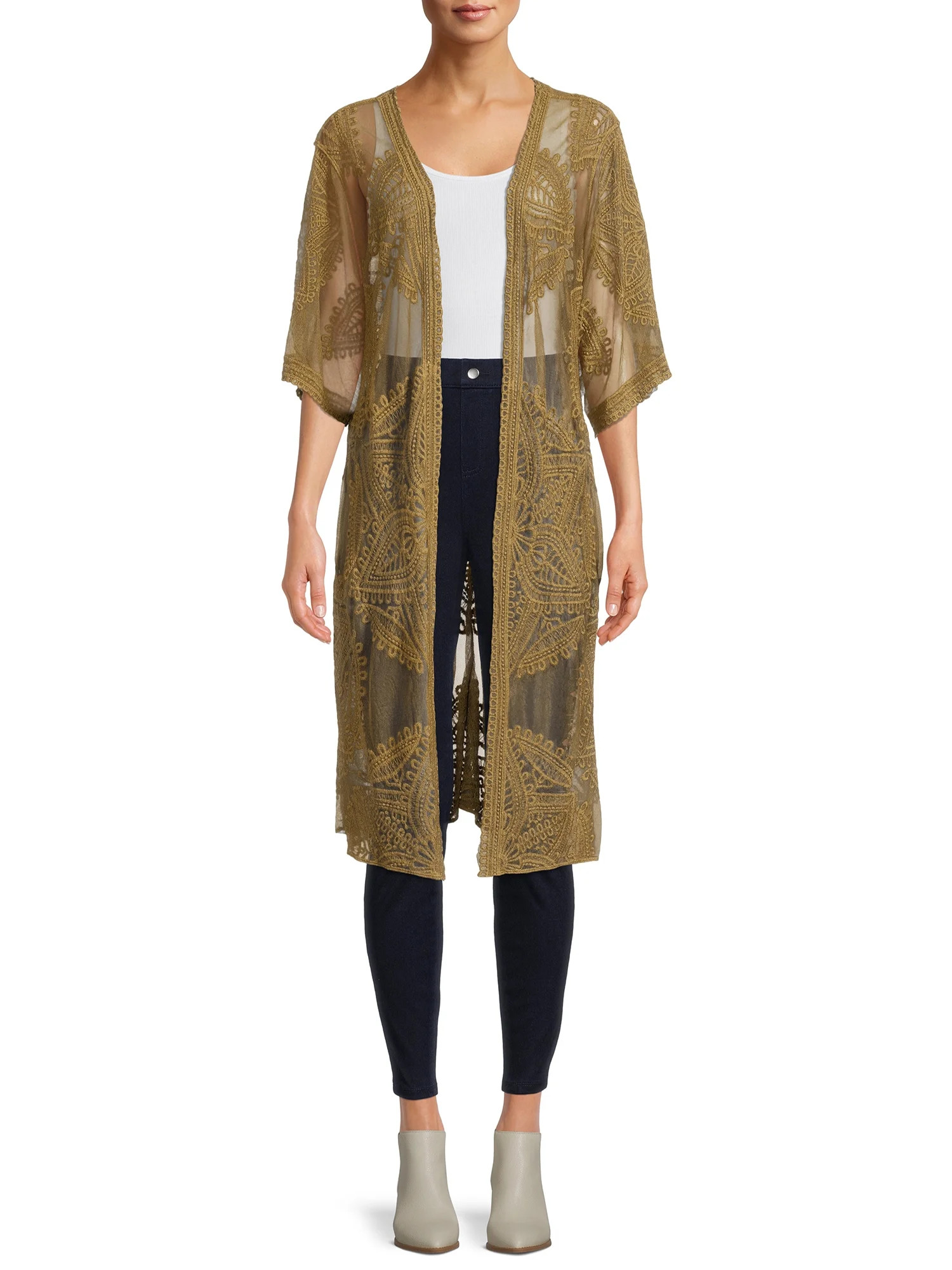 Time and Tru Women’s Olive Caper Lace Kimono-S/M | Walmart (US)
