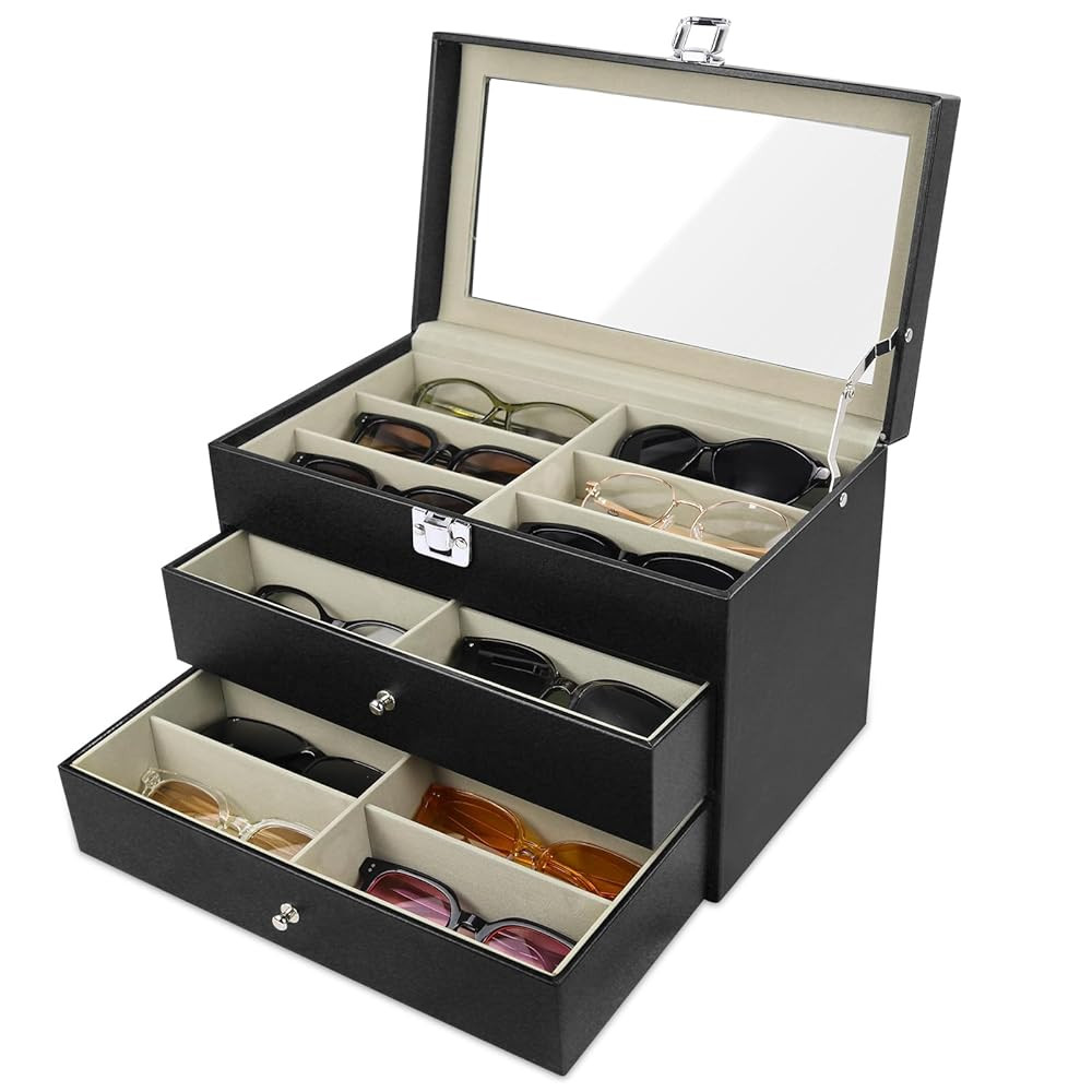 Sunglasses Organizer 18 Slots, Multiple Pairs Glasses Storage Case Leather Eyeglasses Display Box... | Amazon (US)
