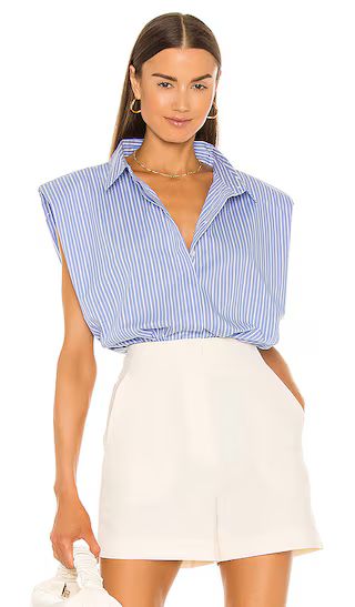 Stripe Shoulder Pad Shirt in Blue Stripe | Revolve Clothing (Global)