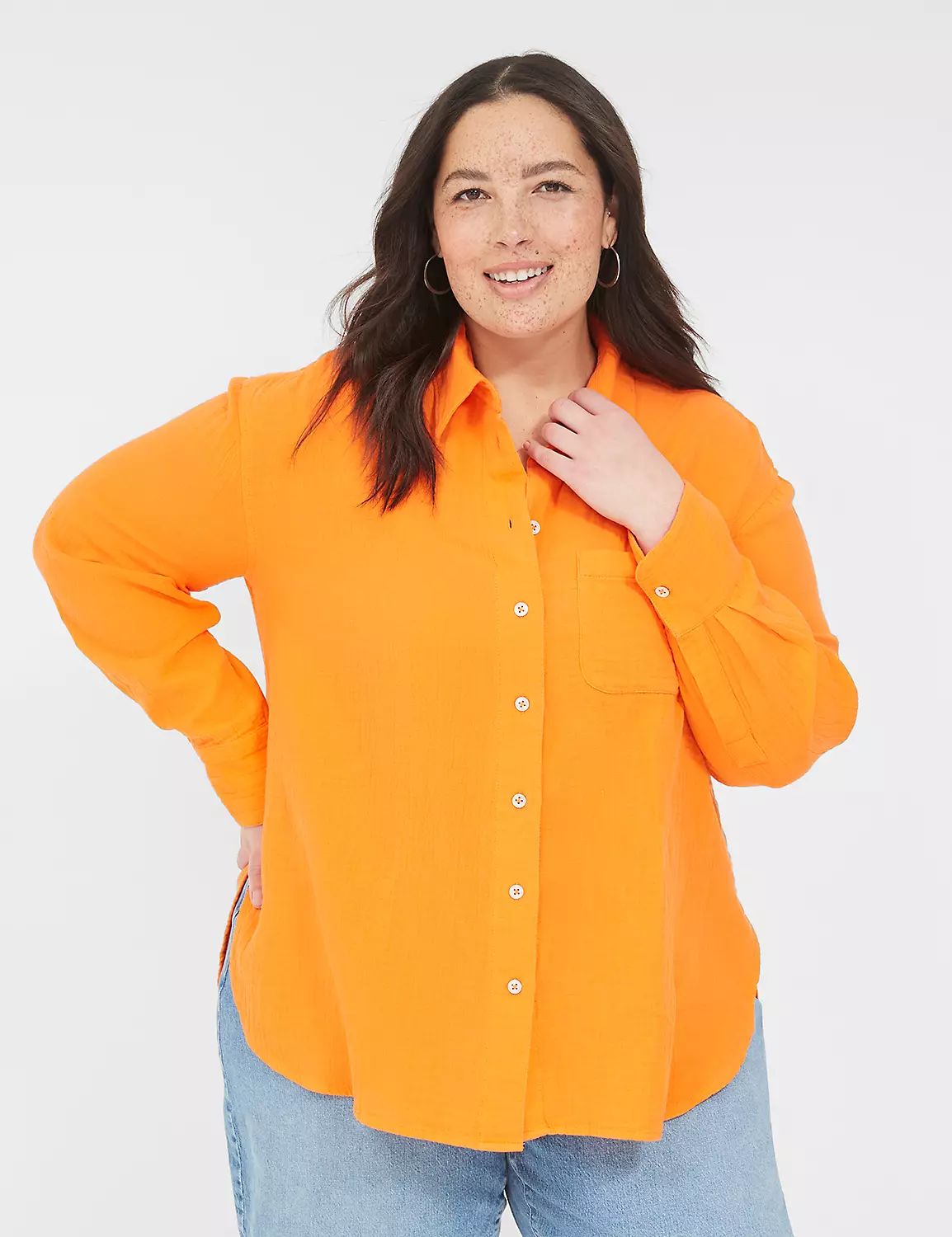 Gauze Button-Down Beach Top | LaneBryant | Lane Bryant (US)