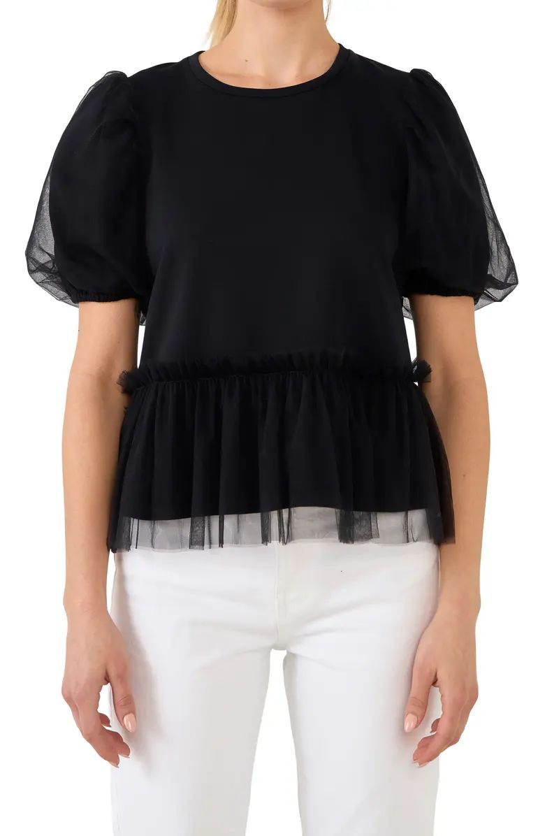 Mixed Media Puff Sleeve Top | Nordstrom