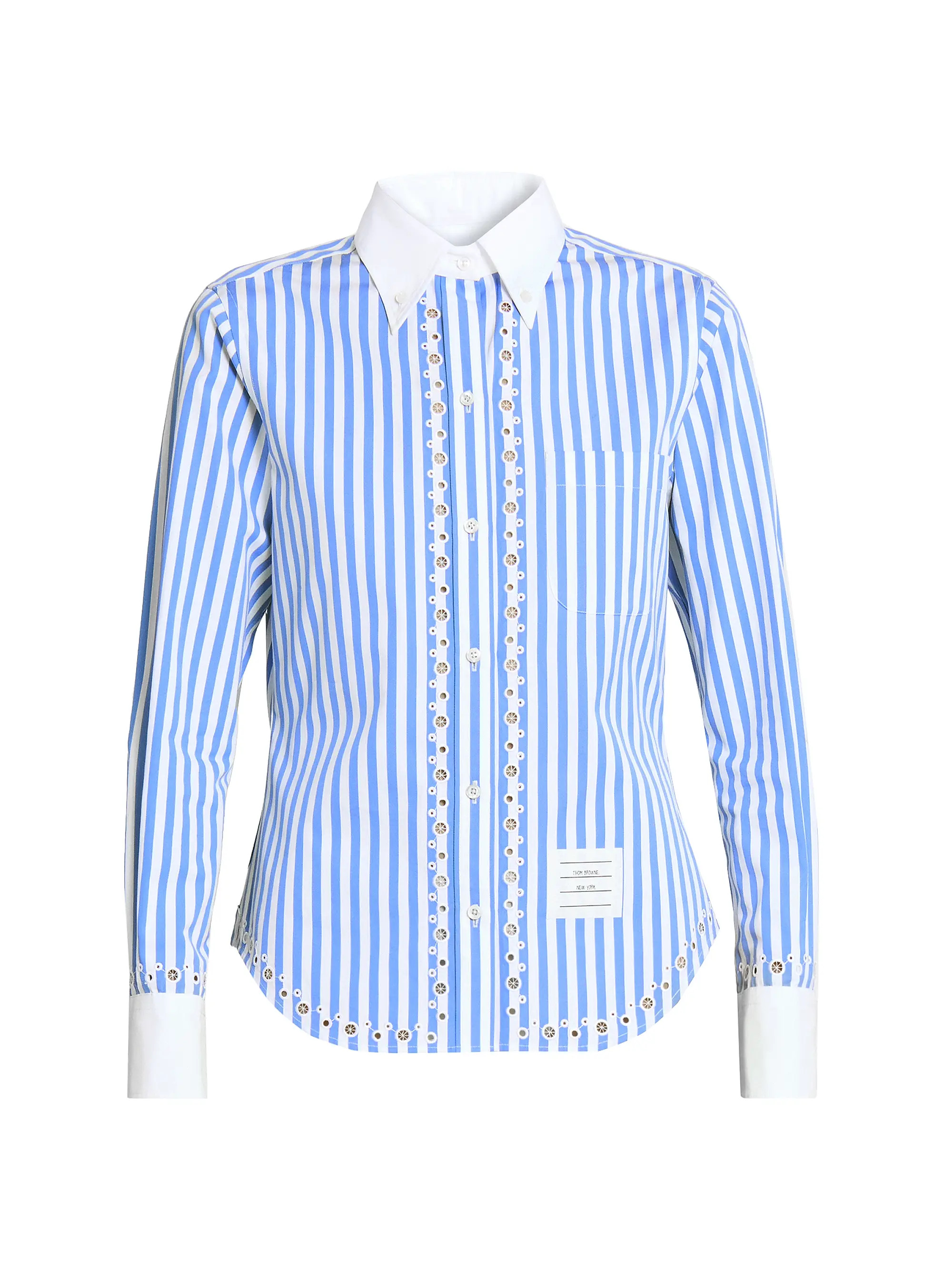 Thom Browne Striped Eyelet Cotton Button-Down Shirt | Saks Fifth Avenue | Saks Fifth Avenue