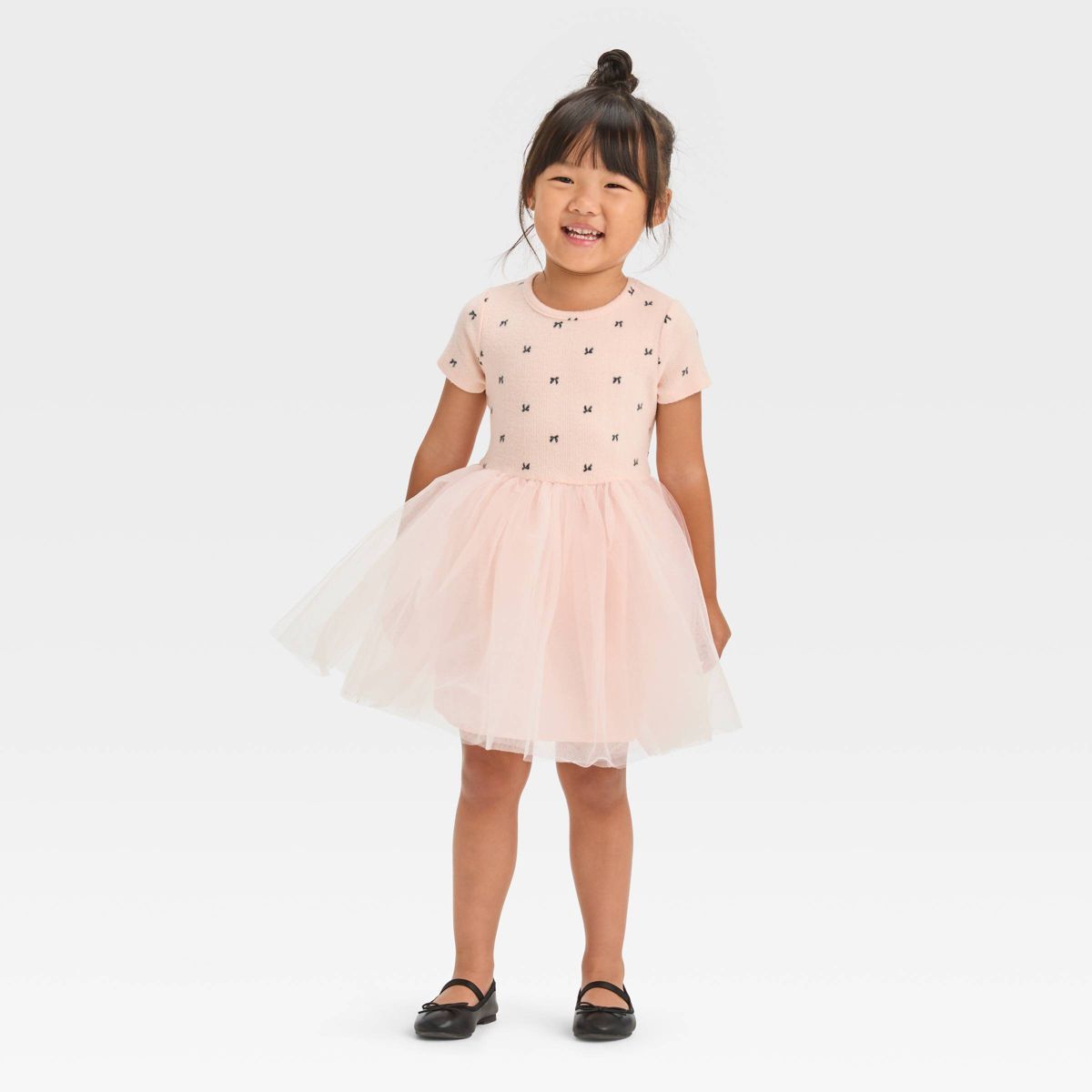Toddler Girls' Bow-Tie Short Sleeve Knit Tulle Dress - Cat & Jack™ Pink | Target