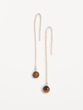 Gold-Tone Tiger&#x27;s Eye Pull-Through Threader Earrings for Women | Old Navy (US)