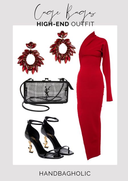 This outfit is sure to stop the show as soon as you walk into the room. This long red dress features one should, statement earrings and a cage YSL bag for an edgy finish. Team with black and gold YSL heels to complete 🔥 #yslbag #saintlaurentbag #eveningoutfit #reddressoutfit #eveningdress #datenight #datenightoutfit #yslshoes #eveninglook 

#LTKshoecrush #LTKstyletip #LTKeurope