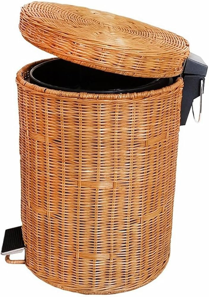 Wicker Trash Can with lid Bathroom, Slow Down Silent Pedal Garbage Bin with Lid, Removable Liner ... | Amazon (US)