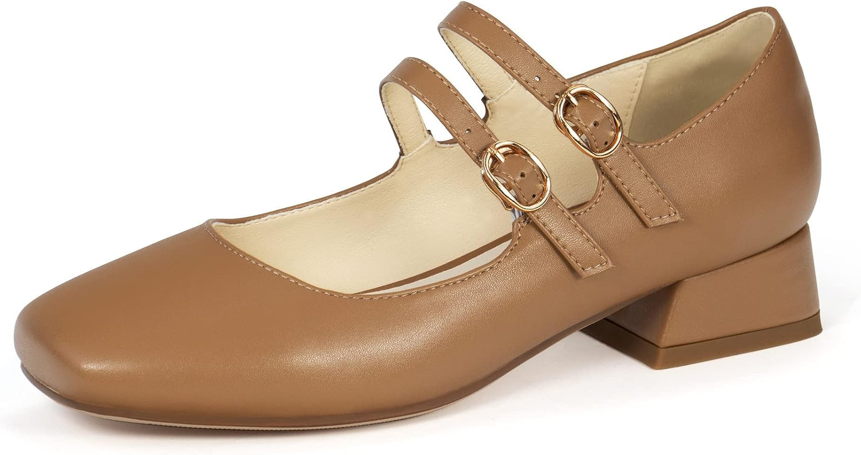 Elerhythm Women's Mary Jane Square Closed Toe Casual with Double Ankle Strap Dressy Flats Chunky ... | Amazon (US)